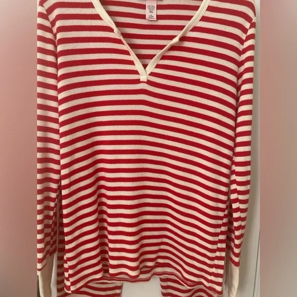 Victoria Secret Long Thermal Pajama Set Red & White Candy Cane Striped - Picture 5 of 9
